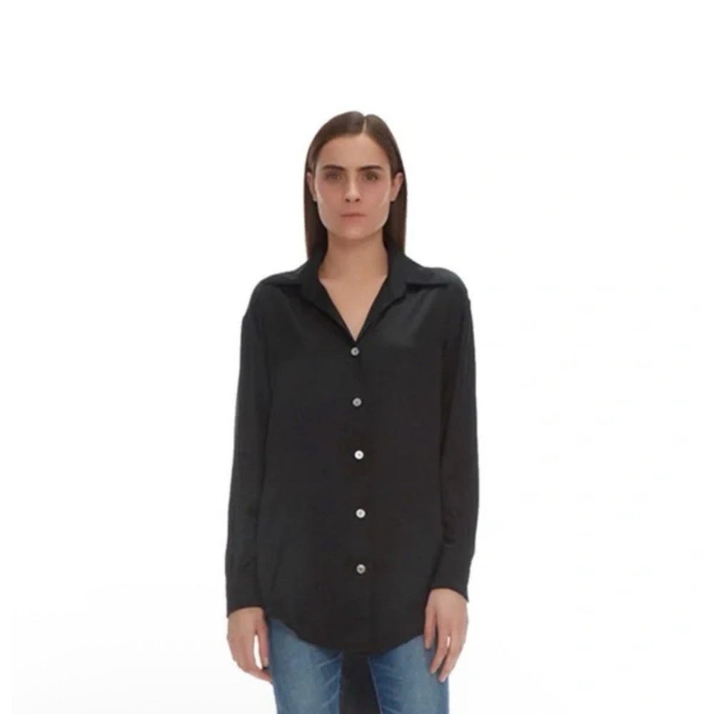 Maison de Papillon Jesse Shirt Small Black Silk Charmeuse Boyfriend